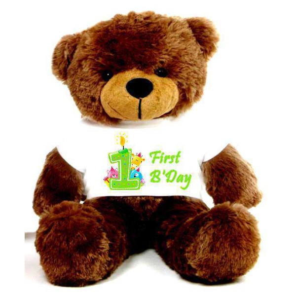 Brown 2 feet Big Teddy Bear wearing a First Happy Birthday T-shirt